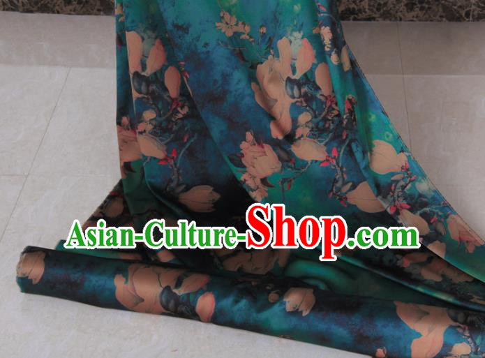 Traditional Chinese Classical Magnolia Pattern Peacock Green Gambiered Guangdong Gauze Silk Fabric Ancient Hanfu Dress Silk Cloth Traditional Chinese Classical Magnolia Pattern Peacock Green Gambiered Guangdong Gauze Silk Fabric Ancient Hanfu Dress Silk Cloth
