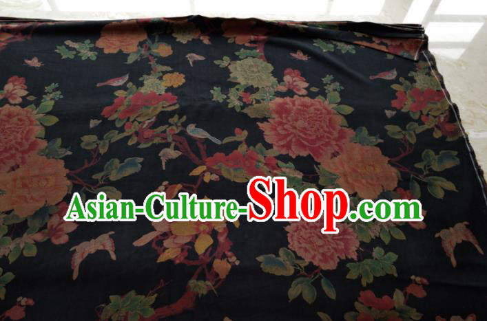 Traditional Chinese Classical Peony Birds Pattern Black Gambiered Guangdong Gauze Silk Fabric Ancient Hanfu Dress Silk Cloth Traditional Chinese Classical Peony Birds Pattern Black Gambiered Guangdong Gauze Silk Fabric Ancient Hanfu Dress Silk Cloth