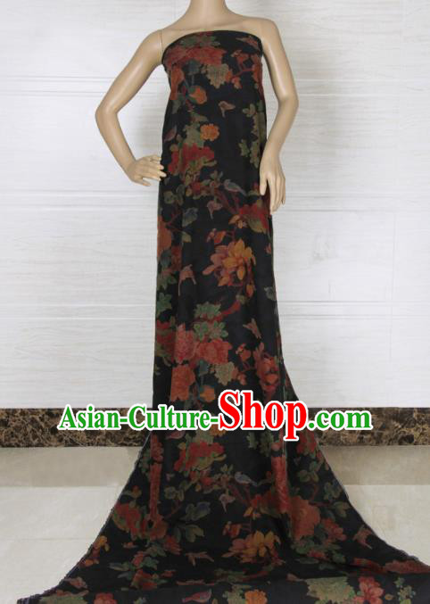 Traditional Chinese Classical Peony Birds Pattern Black Gambiered Guangdong Gauze Silk Fabric Ancient Hanfu Dress Silk Cloth Traditional Chinese Classical Peony Birds Pattern Black Gambiered Guangdong Gauze Silk Fabric Ancient Hanfu Dress Silk Cloth
