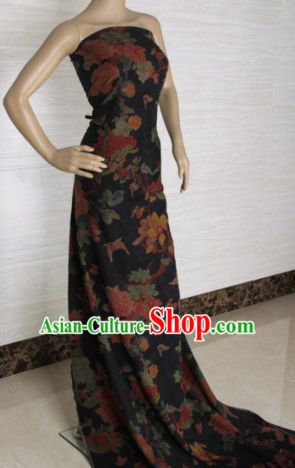 Traditional Chinese Classical Peony Birds Pattern Black Gambiered Guangdong Gauze Silk Fabric Ancient Hanfu Dress Silk Cloth Traditional Chinese Classical Peony Birds Pattern Black Gambiered Guangdong Gauze Silk Fabric Ancient Hanfu Dress Silk Cloth