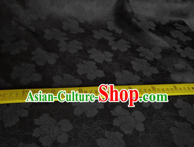 Traditional Chinese Classical Roses Pattern Black Gambiered Guangdong Gauze Silk Fabric Ancient Hanfu Dress Silk Cloth Traditional Chinese Classical Roses Pattern Black Gambiered Guangdong Gauze Silk Fabric Ancient Hanfu Dress Silk Cloth