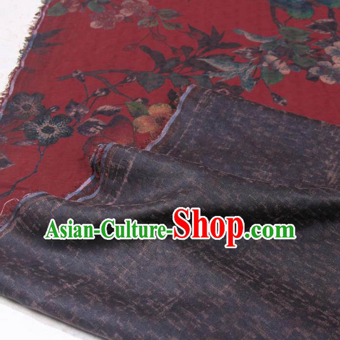 Traditional Chinese Classical Flowers Pattern Dark Red Gambiered Guangdong Gauze Silk Fabric Ancient Hanfu Dress Silk Cloth Traditional Chinese Classical Flowers Pattern Dark Red Gambiered Guangdong Gauze Silk Fabric Ancient Hanfu Dress Silk Cloth