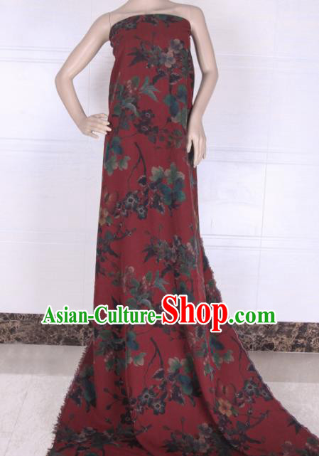 Traditional Chinese Classical Flowers Pattern Dark Red Gambiered Guangdong Gauze Silk Fabric Ancient Hanfu Dress Silk Cloth Traditional Chinese Classical Flowers Pattern Dark Red Gambiered Guangdong Gauze Silk Fabric Ancient Hanfu Dress Silk Cloth