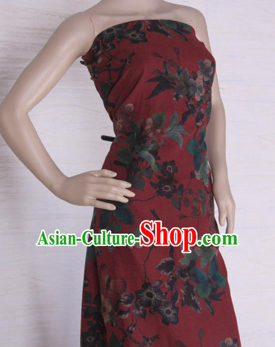 Traditional Chinese Classical Flowers Pattern Dark Red Gambiered Guangdong Gauze Silk Fabric Ancient Hanfu Dress Silk Cloth Traditional Chinese Classical Flowers Pattern Dark Red Gambiered Guangdong Gauze Silk Fabric Ancient Hanfu Dress Silk Cloth