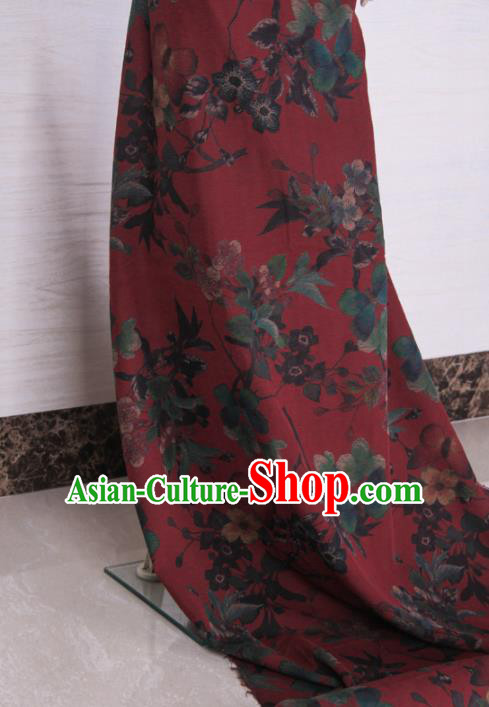 Traditional Chinese Classical Flowers Pattern Dark Red Gambiered Guangdong Gauze Silk Fabric Ancient Hanfu Dress Silk Cloth Traditional Chinese Classical Flowers Pattern Dark Red Gambiered Guangdong Gauze Silk Fabric Ancient Hanfu Dress Silk Cloth