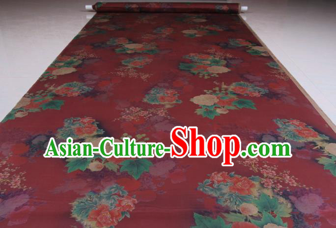 Traditional Chinese Classical Peony Pattern Wine Red Gambiered Guangdong Gauze Silk Fabric Ancient Hanfu Dress Silk Cloth Traditional Chinese Classical Peony Pattern Wine Red Gambiered Guangdong Gauze Silk Fabric Ancient Hanfu Dress Silk Cloth