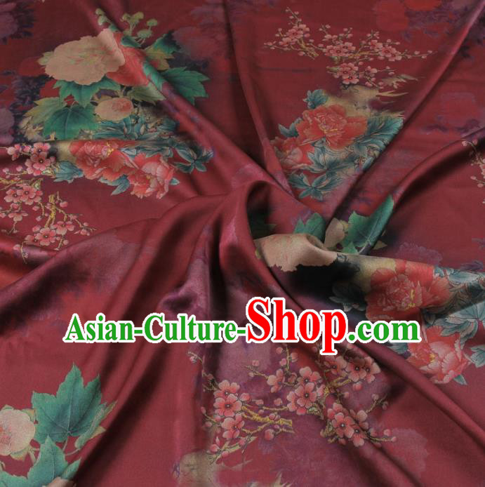 Traditional Chinese Classical Peony Pattern Wine Red Gambiered Guangdong Gauze Silk Fabric Ancient Hanfu Dress Silk Cloth Traditional Chinese Classical Peony Pattern Wine Red Gambiered Guangdong Gauze Silk Fabric Ancient Hanfu Dress Silk Cloth