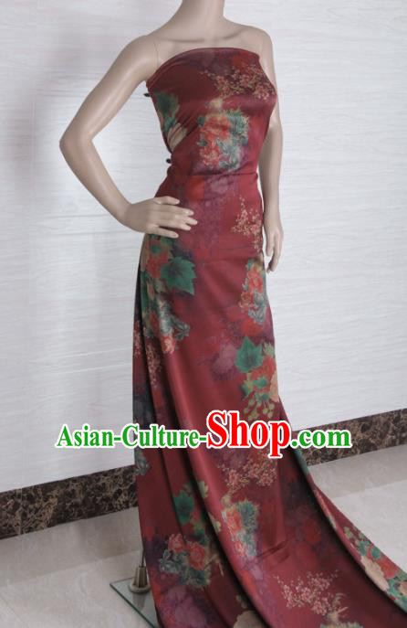 Traditional Chinese Classical Peony Pattern Wine Red Gambiered Guangdong Gauze Silk Fabric Ancient Hanfu Dress Silk Cloth Traditional Chinese Classical Peony Pattern Wine Red Gambiered Guangdong Gauze Silk Fabric Ancient Hanfu Dress Silk Cloth