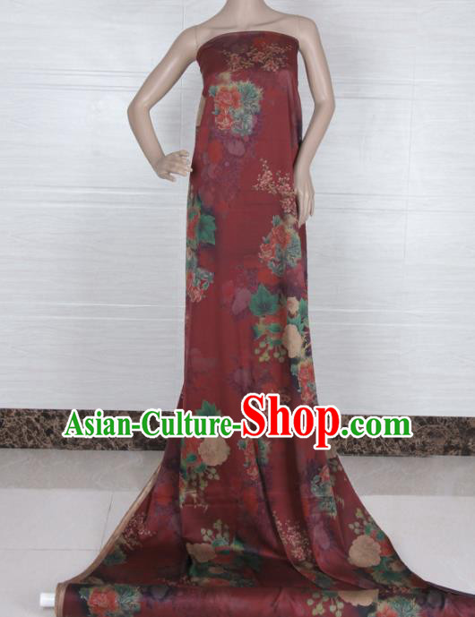 Traditional Chinese Classical Peony Pattern Wine Red Gambiered Guangdong Gauze Silk Fabric Ancient Hanfu Dress Silk Cloth Traditional Chinese Classical Peony Pattern Wine Red Gambiered Guangdong Gauze Silk Fabric Ancient Hanfu Dress Silk Cloth