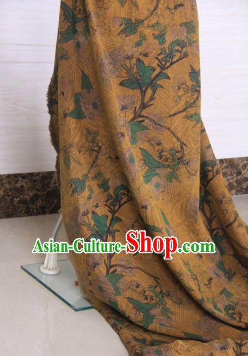 Traditional Chinese Classical Leaf Pattern Yellow Gambiered Guangdong Gauze Silk Fabric Ancient Hanfu Dress Silk Cloth Traditional Chinese Classical Leaf Pattern Yellow Gambiered Guangdong Gauze Silk Fabric Ancient Hanfu Dress Silk Cloth