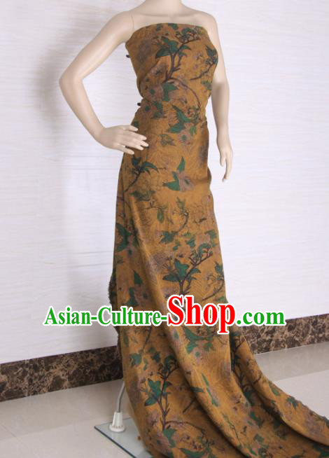 Traditional Chinese Classical Leaf Pattern Yellow Gambiered Guangdong Gauze Silk Fabric Ancient Hanfu Dress Silk Cloth Traditional Chinese Classical Leaf Pattern Yellow Gambiered Guangdong Gauze Silk Fabric Ancient Hanfu Dress Silk Cloth