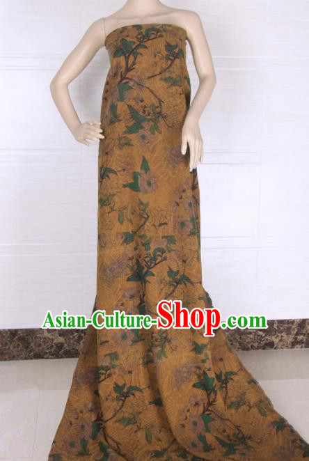Traditional Chinese Classical Leaf Pattern Yellow Gambiered Guangdong Gauze Silk Fabric Ancient Hanfu Dress Silk Cloth Traditional Chinese Classical Leaf Pattern Yellow Gambiered Guangdong Gauze Silk Fabric Ancient Hanfu Dress Silk Cloth