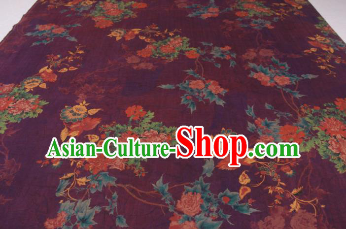 Traditional Chinese Classical Flowers Pattern Deep Purple Gambiered Guangdong Gauze Silk Fabric Ancient Hanfu Dress Silk Cloth