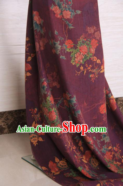 Traditional Chinese Classical Flowers Pattern Deep Purple Gambiered Guangdong Gauze Silk Fabric Ancient Hanfu Dress Silk Cloth