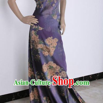 Traditional Chinese Classical Pear Flowers Pattern Purple Gambiered Guangdong Gauze Silk Fabric Ancient Hanfu Dress Silk Cloth