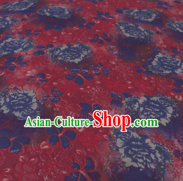 Traditional Chinese Classical Peony Pattern Amaranth Gambiered Guangdong Gauze Silk Fabric Ancient Hanfu Dress Silk Cloth