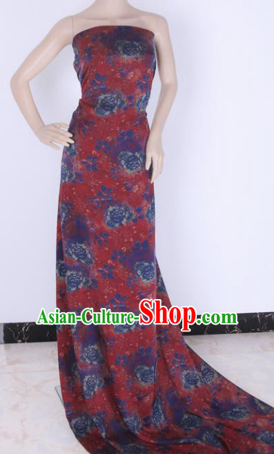 Traditional Chinese Classical Peony Pattern Amaranth Gambiered Guangdong Gauze Silk Fabric Ancient Hanfu Dress Silk Cloth