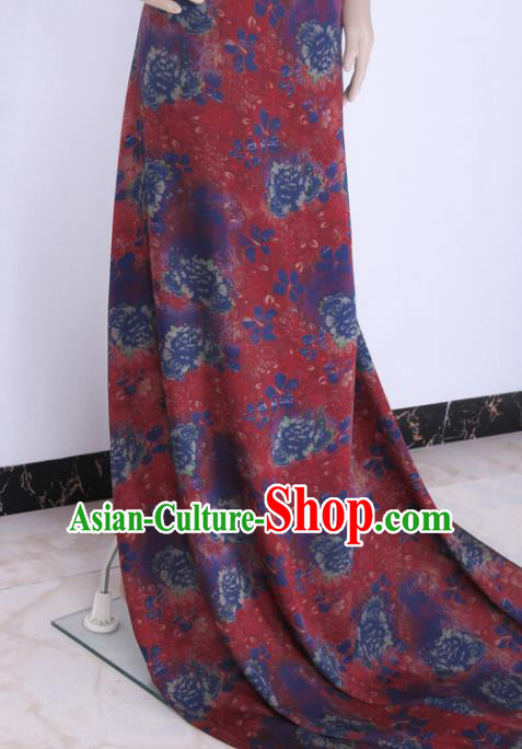 Traditional Chinese Classical Peony Pattern Amaranth Gambiered Guangdong Gauze Silk Fabric Ancient Hanfu Dress Silk Cloth