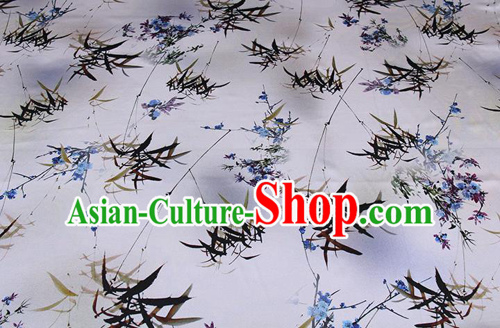 Traditional Chinese Classical Bamboo Plum Pattern White Gambiered Guangdong Gauze Silk Fabric Ancient Hanfu Dress Silk Cloth Traditional Chinese Classical Bamboo Plum Pattern White Gambiered Guangdong Gauze Silk Fabric Ancient Hanfu Dress Silk Cloth