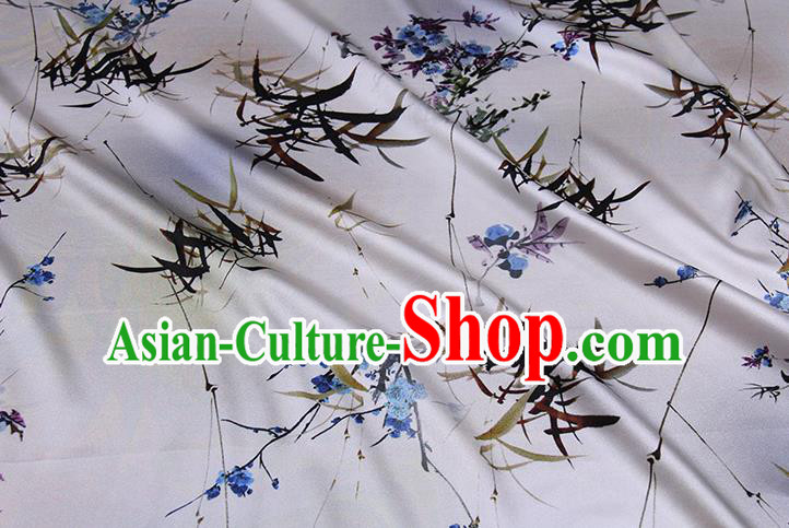 Traditional Chinese Classical Bamboo Plum Pattern White Gambiered Guangdong Gauze Silk Fabric Ancient Hanfu Dress Silk Cloth Traditional Chinese Classical Bamboo Plum Pattern White Gambiered Guangdong Gauze Silk Fabric Ancient Hanfu Dress Silk Cloth