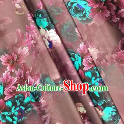 Traditional Chinese Classical Peony Pattern Brown Silk Fabric Ancient Hanfu Dress Brocade Cloth