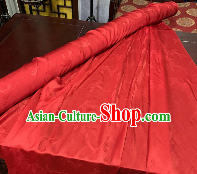 Chinese Classical Cranes Pattern Red Silk Fabric Traditional Ancient Hanfu Dress Brocade Cloth Chinese Classical Cranes Pattern Red Silk Fabric Traditional Ancient Hanfu Dress Brocade Cloth