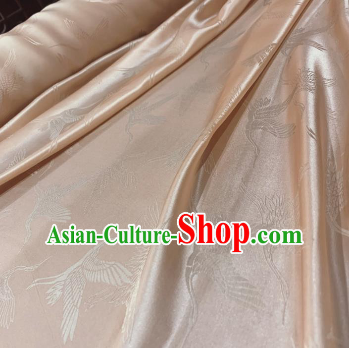 Chinese Classical Cranes Pattern Light Pink Silk Fabric Traditional Ancient Hanfu Dress Brocade Cloth