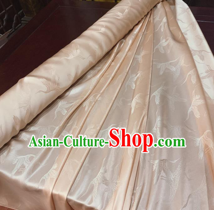 Chinese Classical Cranes Pattern Light Pink Silk Fabric Traditional Ancient Hanfu Dress Brocade Cloth