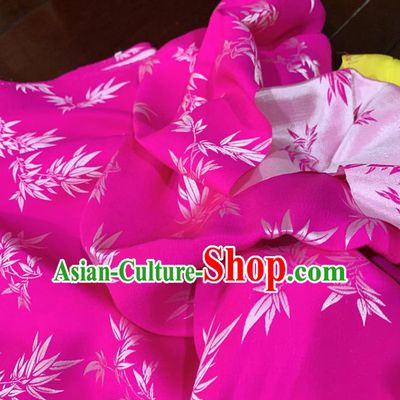 Chinese Classical Bamboo Leaf Pattern Rosy Silk Fabric Traditional Ancient Hanfu Dress Brocade Cloth
