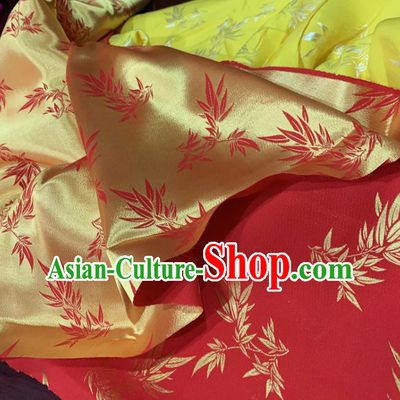 Chinese Classical Bamboo Leaf Pattern Red Silk Fabric Traditional Ancient Hanfu Dress Brocade Cloth