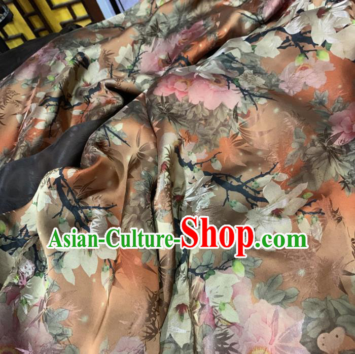 Chinese Classical Flowers Pattern Orange Silk Fabric Traditional Ancient Hanfu Dress Brocade Cloth Chinese Classical Flowers Pattern Orange Silk Fabric Traditional Ancient Hanfu Dress Brocade Cloth