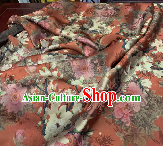 Chinese Classical Flowers Pattern Rust Red Silk Fabric Traditional Ancient Hanfu Dress Brocade Cloth Chinese Classical Flowers Pattern Rust Red Silk Fabric Traditional Ancient Hanfu Dress Brocade Cloth