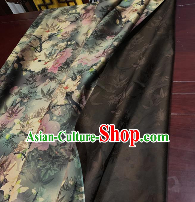 Chinese Classical Flowers Pattern Dark Green Silk Fabric Traditional Ancient Hanfu Dress Brocade Cloth Chinese Classical Flowers Pattern Dark Green Silk Fabric Traditional Ancient Hanfu Dress Brocade Cloth