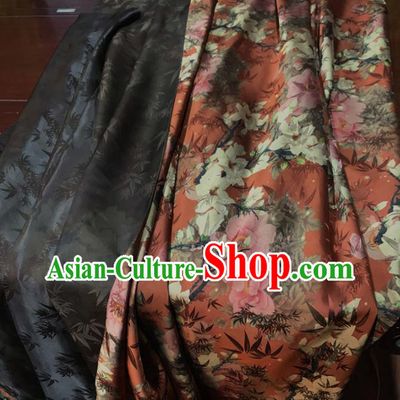 Chinese Classical Magnolia Pattern Red Silk Fabric Traditional Ancient Hanfu Dress Brocade Cloth
