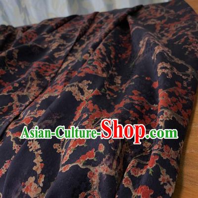 Chinese Classical Plum Pattern Navy Silk Fabric Traditional Ancient Hanfu Dress Brocade Cloth