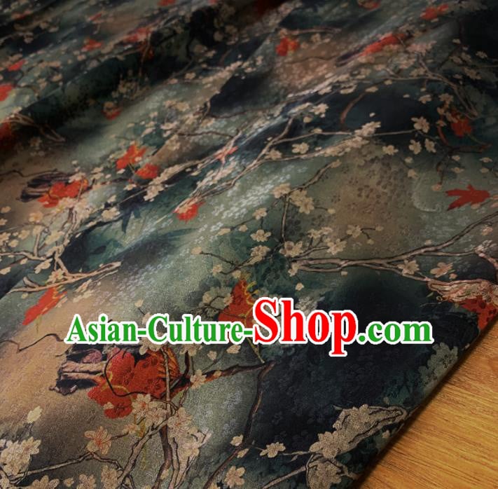 Chinese Classical Plum Pattern Dark Green Silk Fabric Traditional Ancient Hanfu Dress Brocade Cloth Chinese Classical Plum Pattern Dark Green Silk Fabric Traditional Ancient Hanfu Dress Brocade Cloth