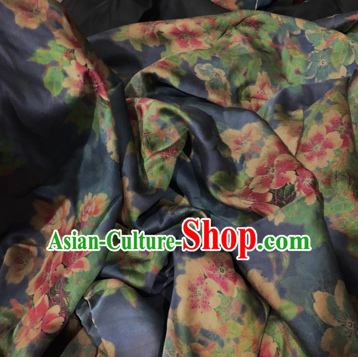 Chinese Classical Peach Blossom Pattern Navy Silk Fabric Traditional Ancient Hanfu Dress Brocade Cloth Chinese Classical Peach Blossom Pattern Navy Silk Fabric Traditional Ancient Hanfu Dress Brocade Cloth