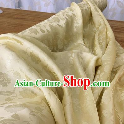 Chinese Classical Peony Pattern Light Yellow Silk Fabric Traditional Ancient Hanfu Dress Brocade Cloth