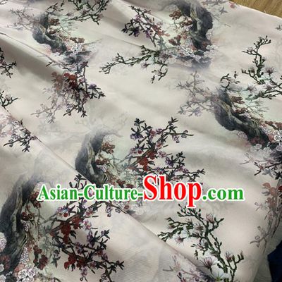 Chinese Classical Plum Blossom Pattern White Silk Fabric Traditional Ancient Hanfu Dress Brocade Cloth