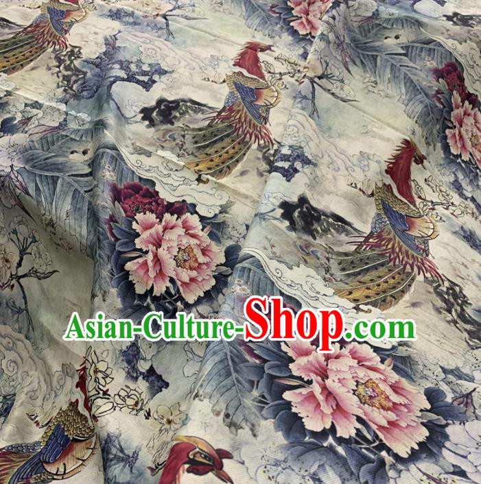 Chinese Classical Phoenix Peony Pattern Silk Fabric Traditional Ancient Hanfu Dress Brocade Cloth Chinese Classical Phoenix Peony Pattern Silk Fabric Traditional Ancient Hanfu Dress Brocade Cloth