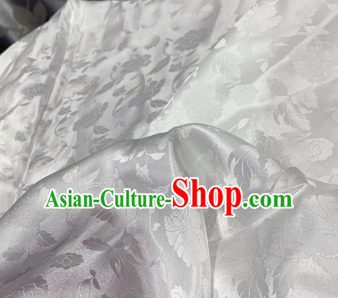 Chinese Classical Peony Pattern White Silk Fabric Traditional Ancient Hanfu Dress Brocade Cloth Chinese Classical Peony Pattern White Silk Fabric Traditional Ancient Hanfu Dress Brocade Cloth
