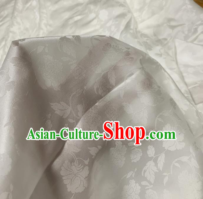 Chinese Classical Peony Pattern White Silk Fabric Traditional Ancient Hanfu Dress Brocade Cloth Chinese Classical Peony Pattern White Silk Fabric Traditional Ancient Hanfu Dress Brocade Cloth