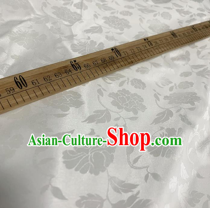 Chinese Classical Peony Pattern White Silk Fabric Traditional Ancient Hanfu Dress Brocade Cloth Chinese Classical Peony Pattern White Silk Fabric Traditional Ancient Hanfu Dress Brocade Cloth