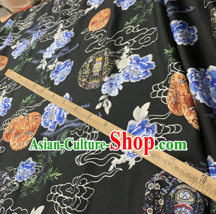 Chinese Classical Peony Pattern Black Silk Fabric Traditional Ancient Hanfu Dress Brocade Cloth Chinese Classical Peony Pattern Black Silk Fabric Traditional Ancient Hanfu Dress Brocade Cloth