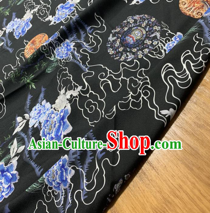 Chinese Classical Peony Pattern Black Silk Fabric Traditional Ancient Hanfu Dress Brocade Cloth Chinese Classical Peony Pattern Black Silk Fabric Traditional Ancient Hanfu Dress Brocade Cloth