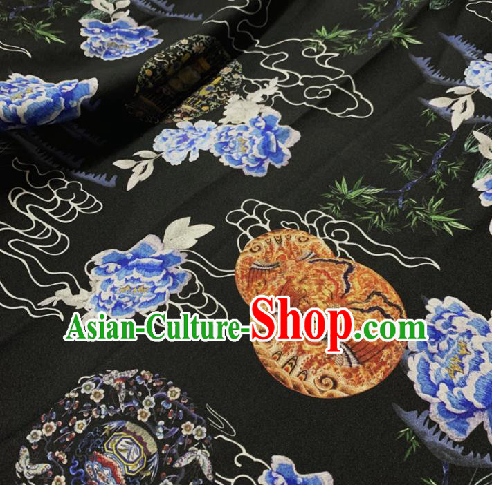 Chinese Classical Peony Pattern Black Silk Fabric Traditional Ancient Hanfu Dress Brocade Cloth Chinese Classical Peony Pattern Black Silk Fabric Traditional Ancient Hanfu Dress Brocade Cloth
