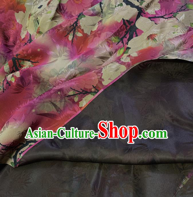 Chinese Classical Flowers Pattern Rosy Silk Fabric Traditional Ancient Hanfu Dress Brocade Cloth