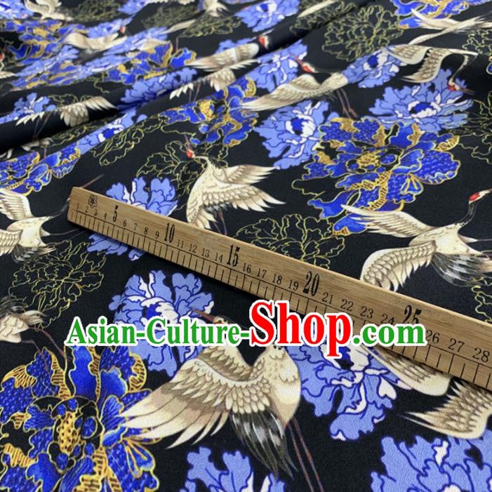 Chinese Classical Peony Cranes Pattern Black Silk Fabric Traditional Ancient Hanfu Dress Brocade Cloth Chinese Classical Peony Cranes Pattern Black Silk Fabric Traditional Ancient Hanfu Dress Brocade Cloth