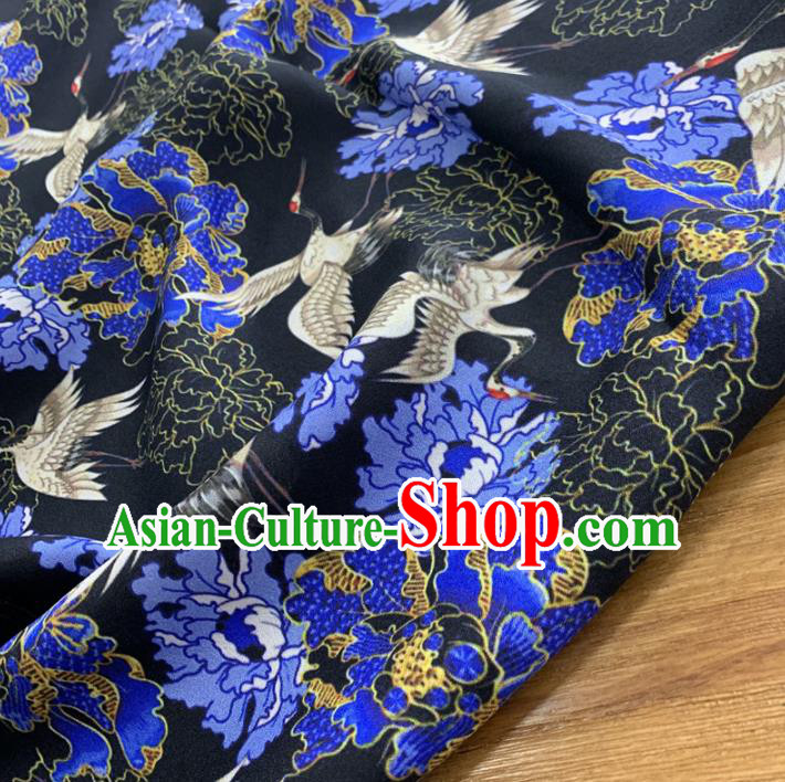 Chinese Classical Peony Cranes Pattern Black Silk Fabric Traditional Ancient Hanfu Dress Brocade Cloth Chinese Classical Peony Cranes Pattern Black Silk Fabric Traditional Ancient Hanfu Dress Brocade Cloth