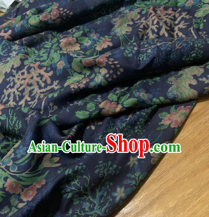 Chinese Classical Pattern Navy Silk Fabric Traditional Ancient Hanfu Dress Brocade Cloth Chinese Classical Pattern Navy Silk Fabric Traditional Ancient Hanfu Dress Brocade Cloth